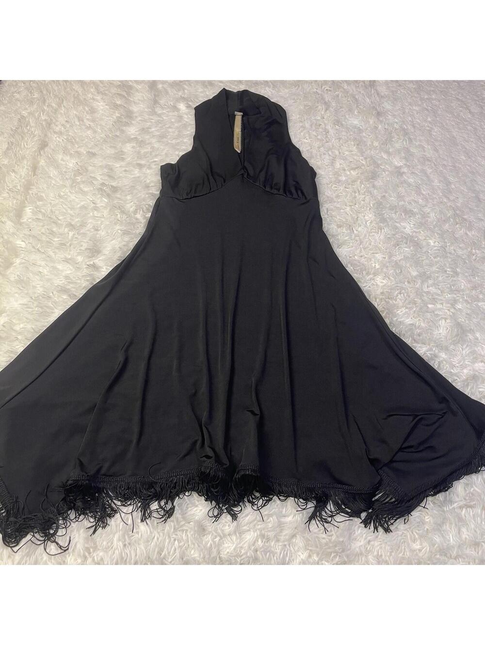 Uncle Frank Black Halter Fringe Dress Y2K Grunge Indie Sleaze Party Girl XS